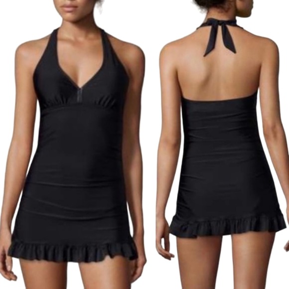 SPANX Other - SPANX Black Halter One Piece Swimsuit with ruffle helm detail
